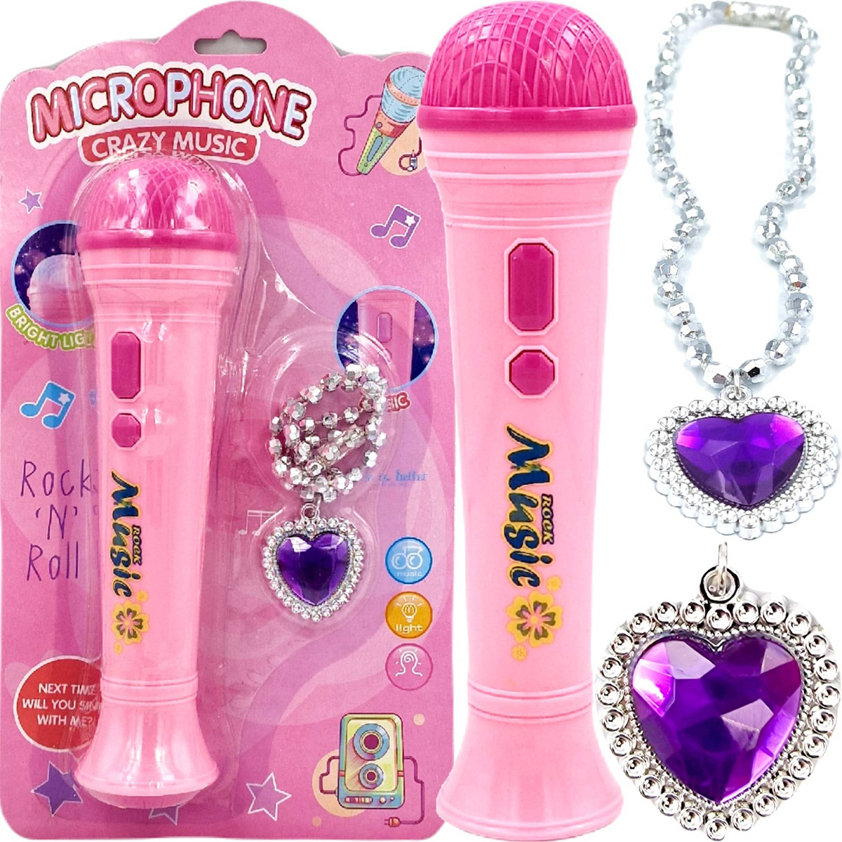 MEGA ZESTAW 2w1 MIKROFON DO ZABAWY NASZYJNIK ŚPIEWA MELODIE ŚWIECI LED
