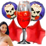 BALONY NA HALLOWEEN ZESTAW 5 BALONÓW CZASZKI SZAMPAN KIELICH IMPREZA 18+