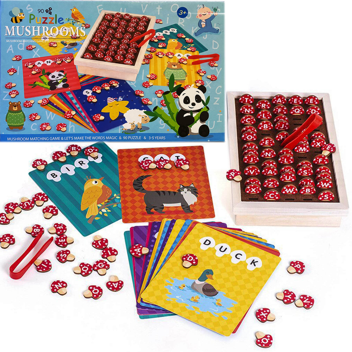 DREWNIANE PUZZLE GRZYBKI UKŁADANKA DREWNIANA GRA EDUKACYJNA MONTESSORI 