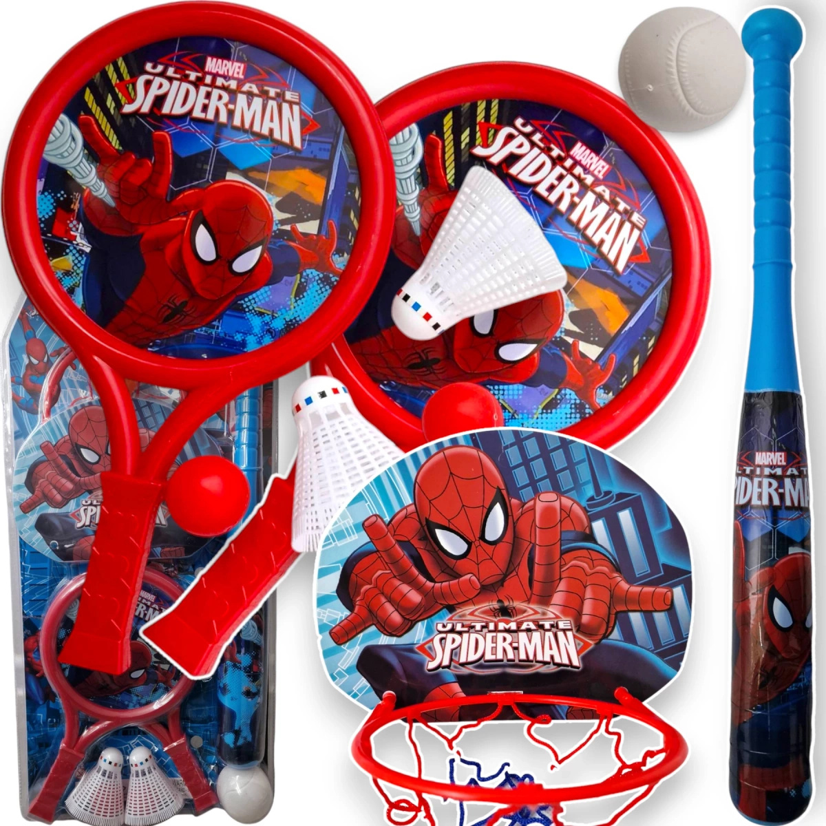 ZESTAW SPORTOWY 6w1 BASEBALL KOSZYKÓWKA RAKIETKI PIŁECZKI LOTKI KIJ ZABAWKI