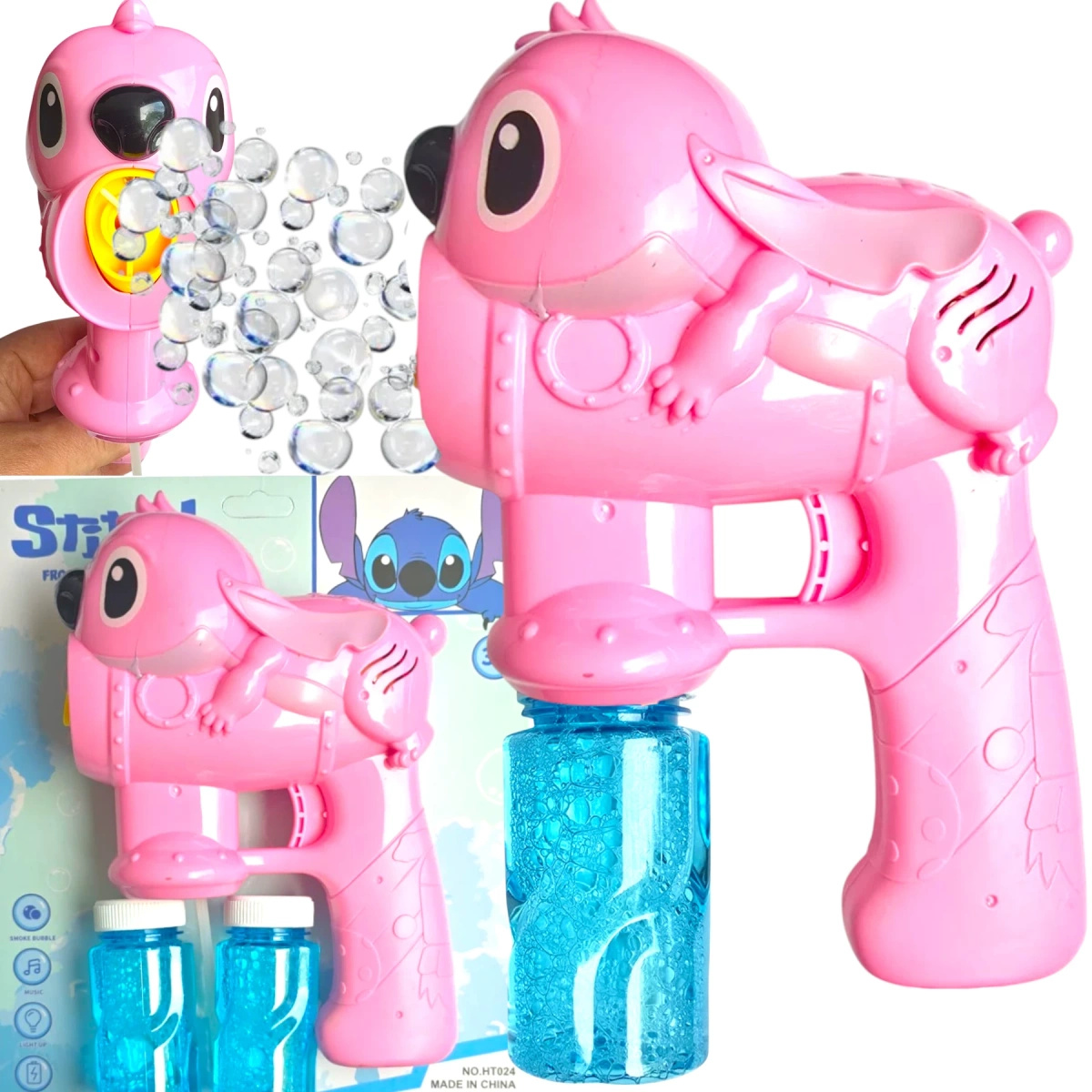 PISTOLET DO BANIEK MYDLANYCH LILO STICH AUTOMAT BAŃKI MYDLANE PŁYN STITCH