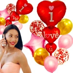 ZESTAW BALONÓW SERCE I LOVE YOU 8szt BALONY NA WALENTYNKI ZARĘCZYNY 