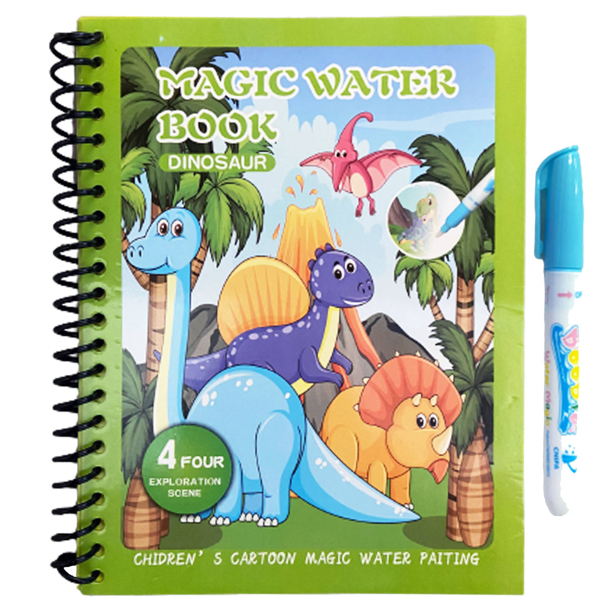 KOLOROWANKA WODNA + MAGICZNY FLAMASTER DINOZAURY 4 OBRAZKI DO KOLOROWANIA