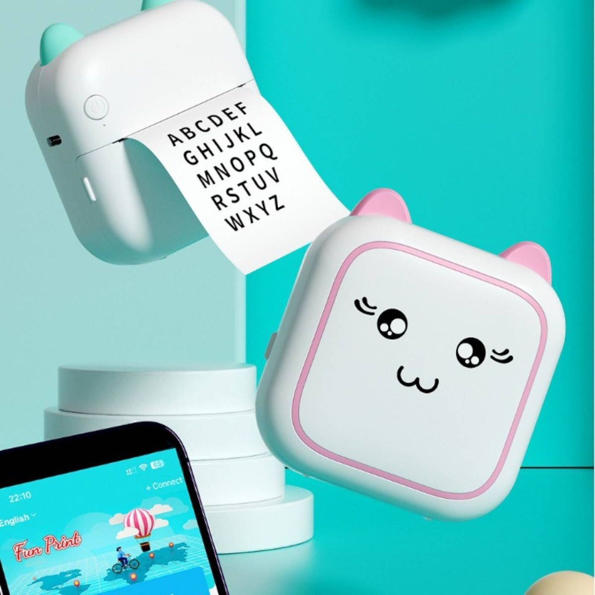 MINI DRUKARKA TERMICZNA KOTEK PRZENOŚNA PREZENT DLA DZIECI KOT DRUKUŚ ROLKA