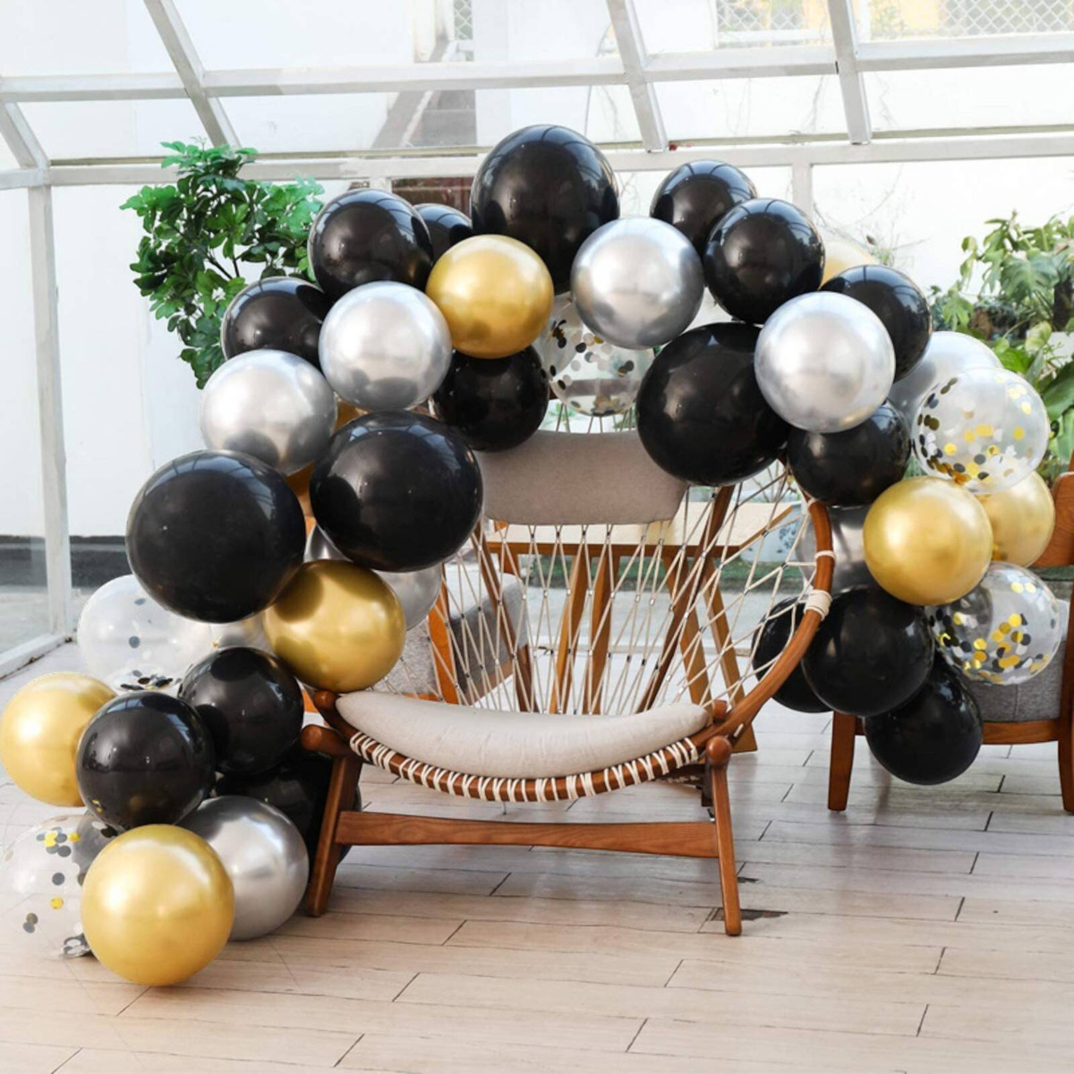 GIRLANDA BALONOWA BALONY ZŁOTA CZARNA ZŁOTO KONFETTI DEKORACJE URODZINOWE 