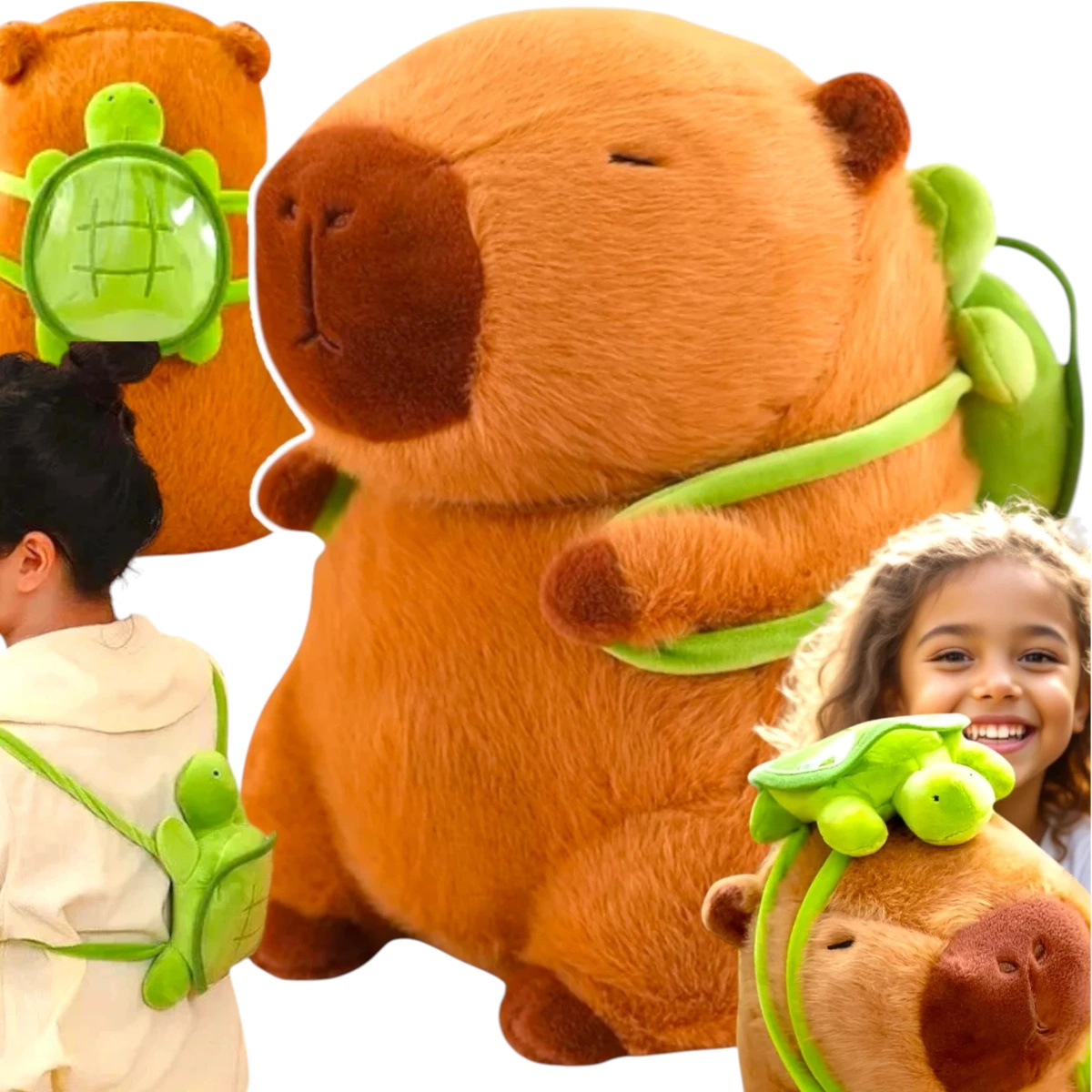 KAPIBARA PLUSZOWA MASKOTKA 50CM ZABAWKA Z PLECAKIEM ŻÓŁWIK MIĘKKA PLUSZAK 