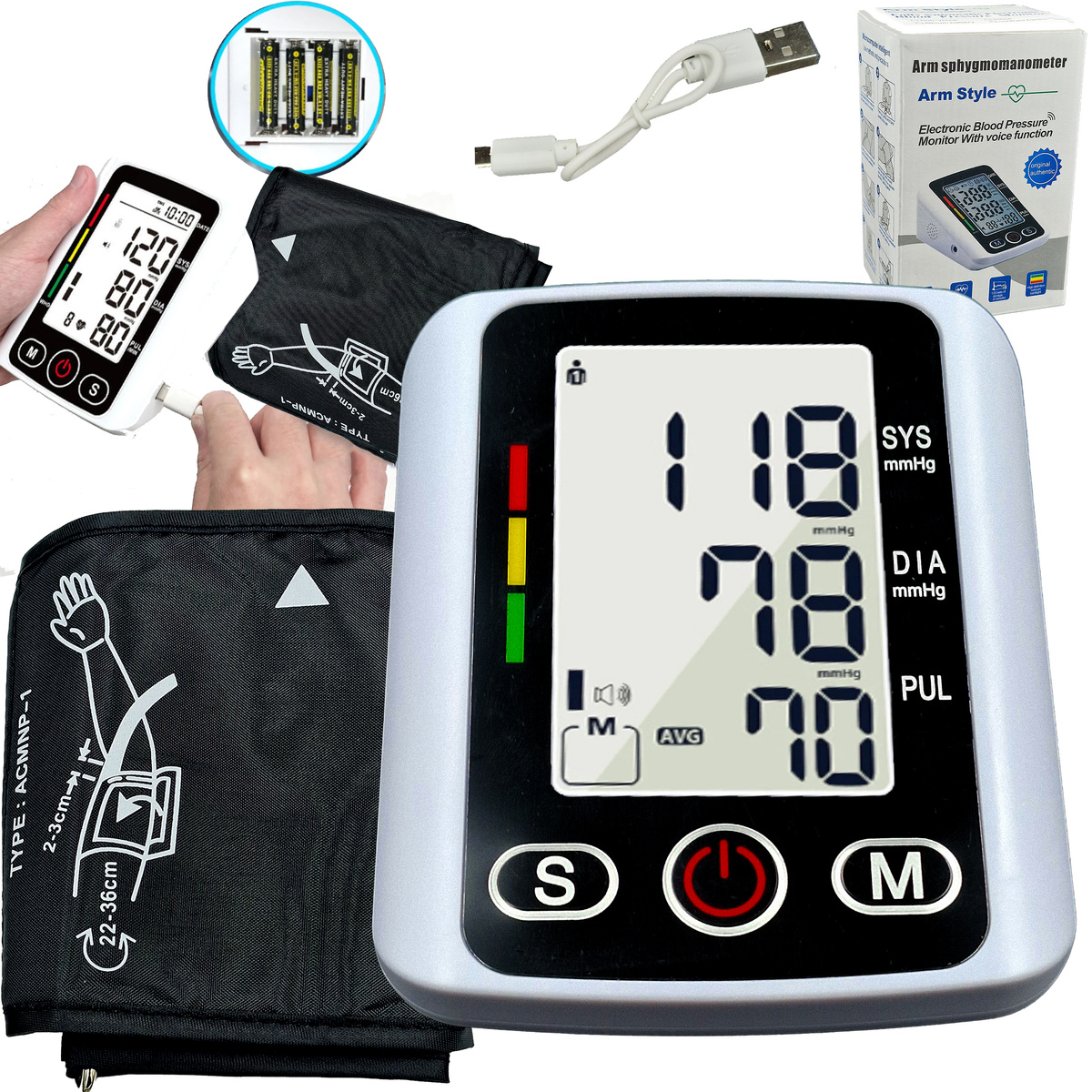 CIŚNIENIOMIERZ NARAMIENNY ELEKTRONICZNY DUŻY WYŚWIETLACZ LED 22-32CM ZAPIS 