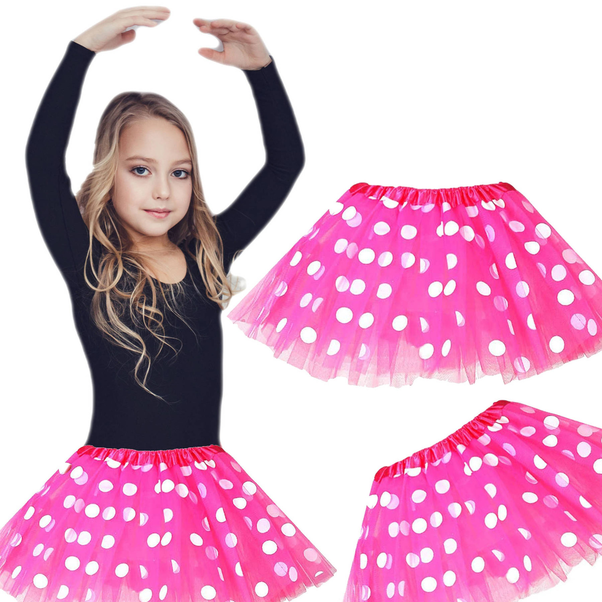 Tiulowa Spódniczka Różowa w Kropki 32cm