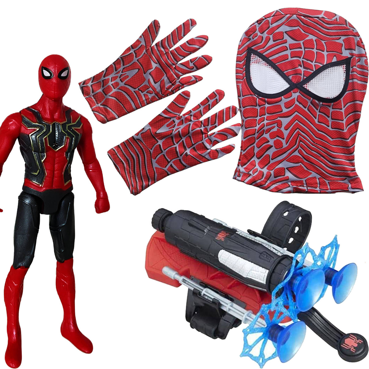 SPIDERMAN MEGA ZESTAW 5w1 FIGURKA 2x RĘKAWICA WYRZUTNIA SIECI MASKA KOSTIUM
