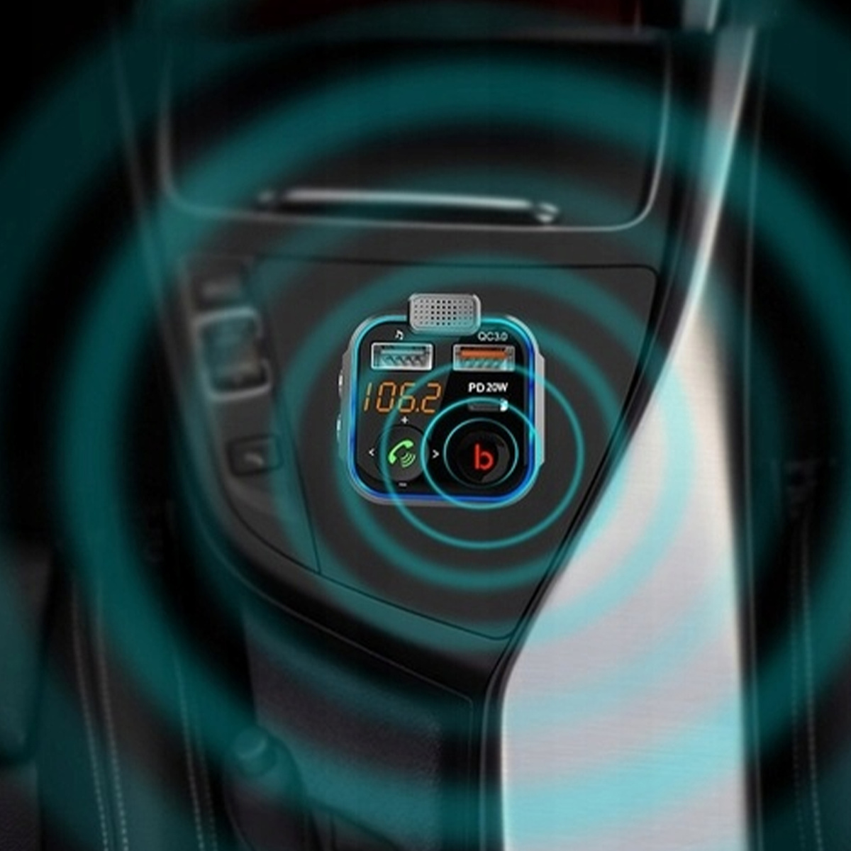 TRANSMITER BLUETOOTH 5.0 FM ŁADOWARKA USB PD 20W MOCNY MIKROFON NA PREZENT 