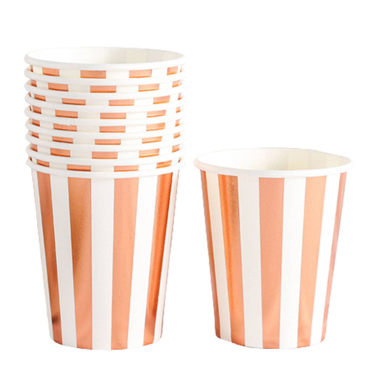KUBECZKI JEDNORAZOWE EKOLOGICZNE KUBKI ROSE GOLD RÓŻOWE W PASKI ZESTAW 6szt