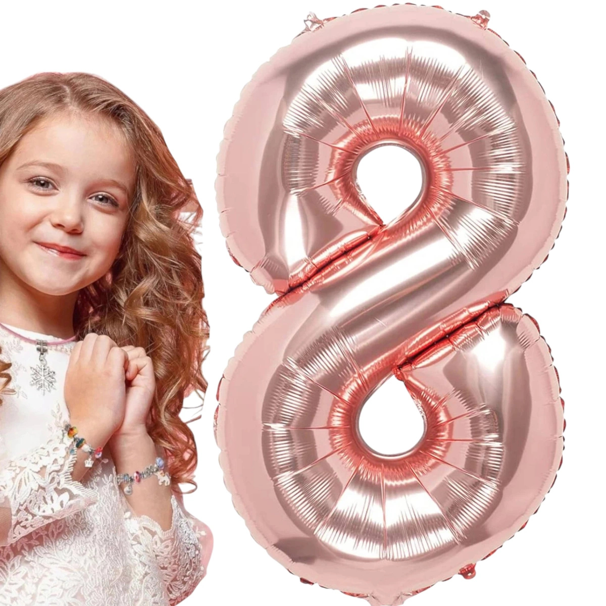 BALON FOLIOWY CYFRA 8 RÓŻOWE ZŁOTO NA URODZINY IMPREZĘ JUBILEUSZ 100cm