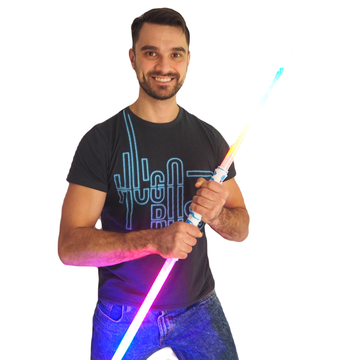 PODWÓJNY MIECZ ŚWIETLNY ŚWIECĄCY 2 MIECZE 96CM LED ZESTAW GWIEZDJE WOJNY