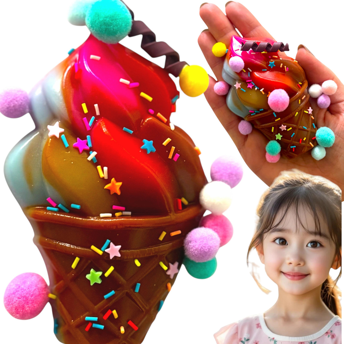 GNIOTEK ANTYSTRESOWY SENSORYCZNY LÓD Z POSYPKĄ SQUISHY RÓŻEK Z LODAMI