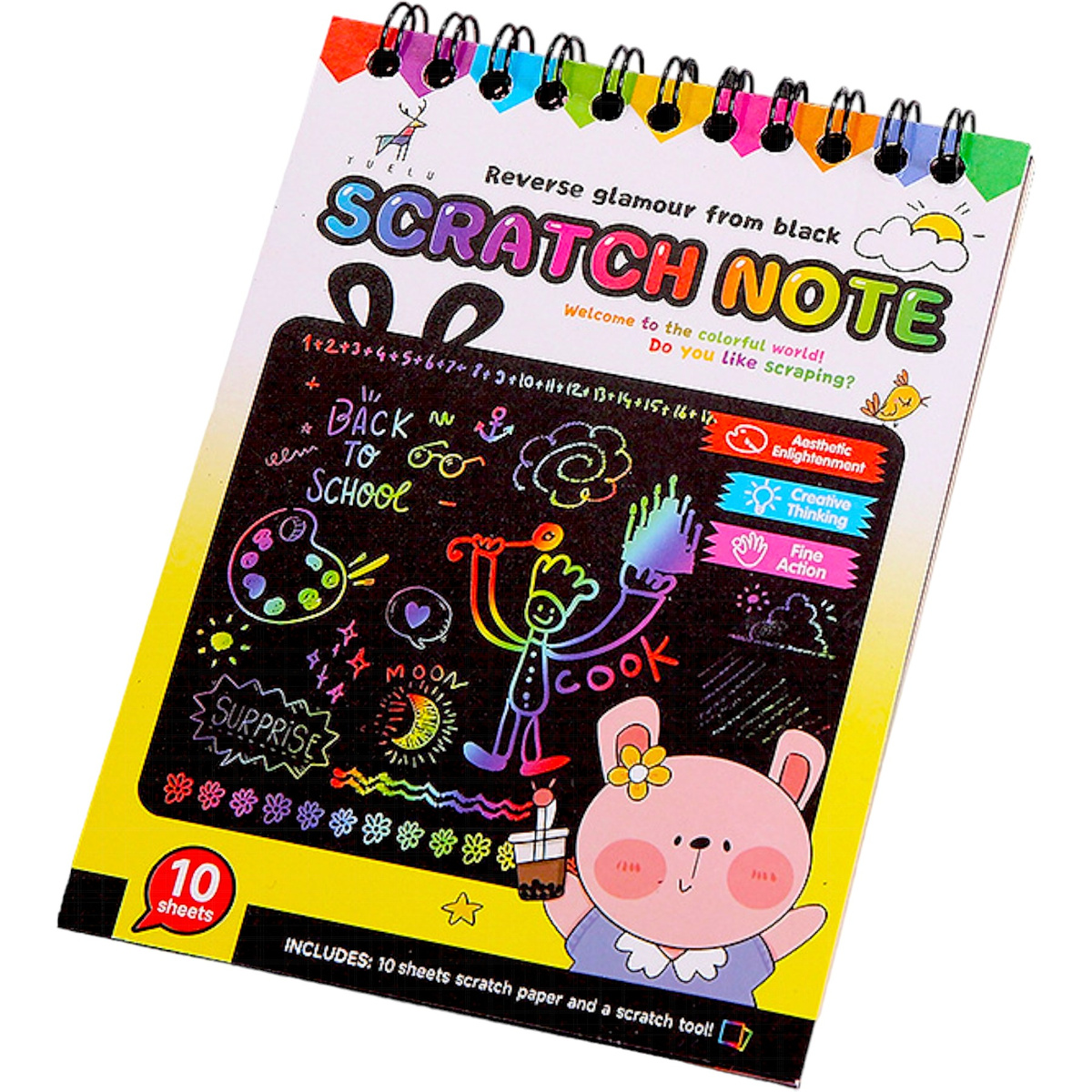 ZDRAPYWANKA TĘCZOWA NOTES WYDRAPYWANKA 10szt RYSIK NOTATNIK EDUKACYJNY