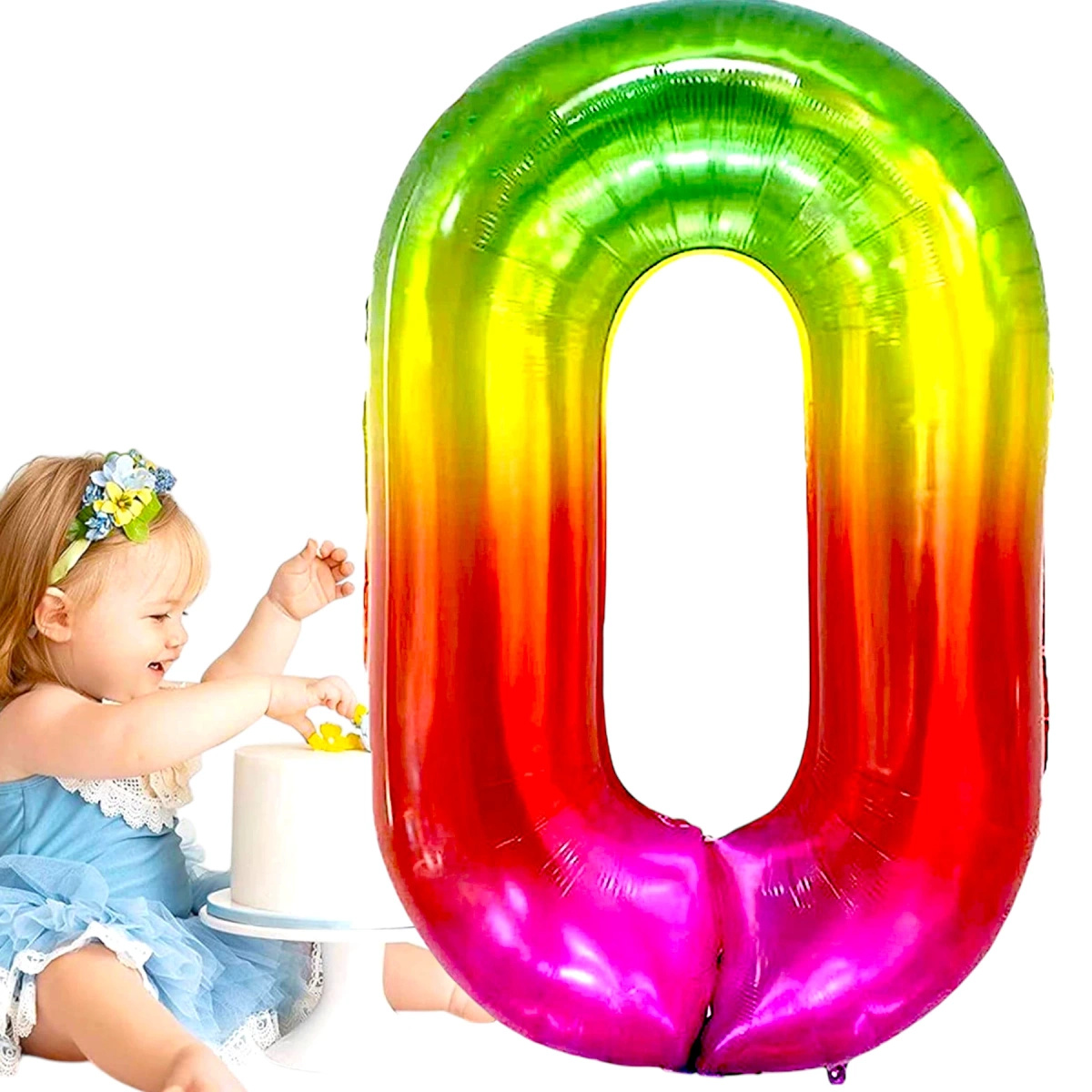 BALON FOLIOWY CYFRA 0 ZERO TĘCZOWY KOLOROWY NA HEL I POWIETRZE 100CM XXL