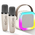 GŁOŚNIK BLUETOOTH PRZENOŚNE KARAOKE LAMPKA RGB 2 MIKROFONY USB SD MINI JACK