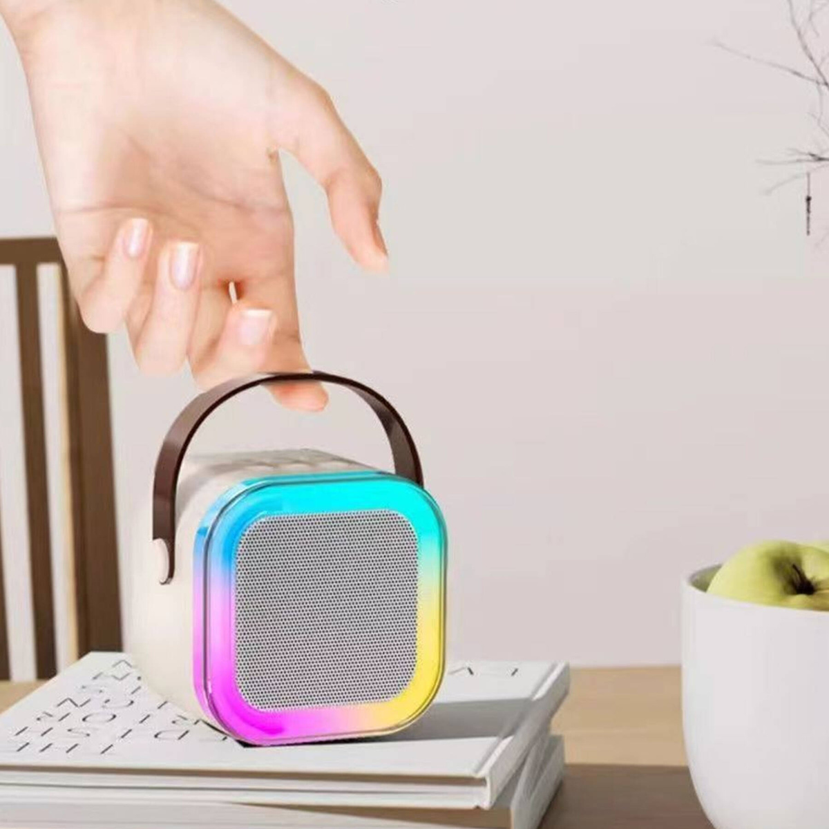 GŁOŚNIK BLUETOOTH PRZENOŚNE KARAOKE LAMPKA RGB 2 MIKROFONY USB SD MINI JACK