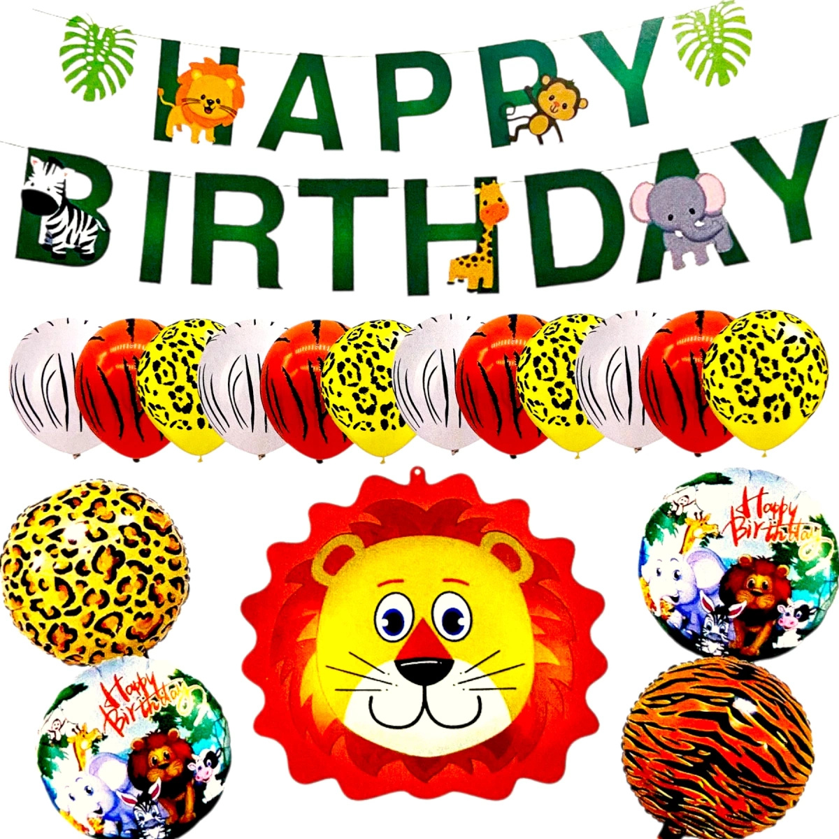 BALONY URODZINOWE ZESTAW GIRLANDA na URODZINY 18el. ZWIERZAKI LEW MAŁPKA