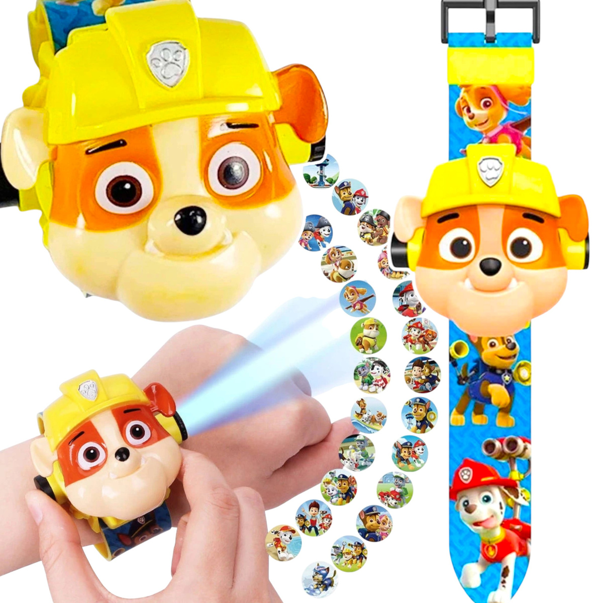 ZEGAREK 3D Z PROJEKTOREM PSI PATROL RUBBLE RZUTNIK WYŚWIETLA OBRAZ FIGURKA