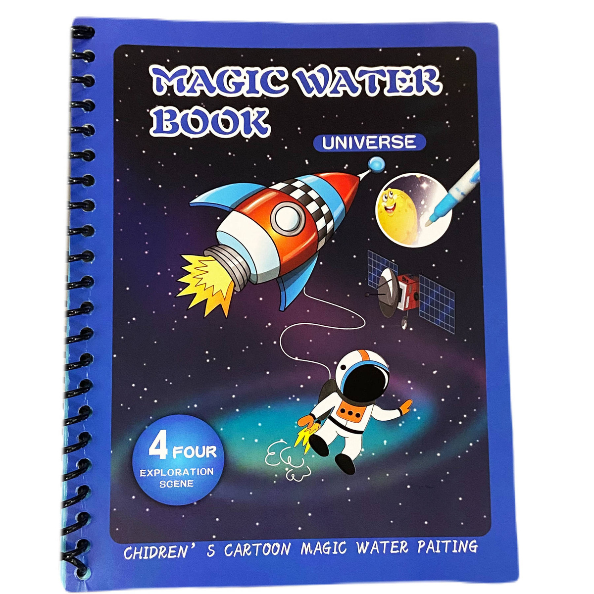 KOLOROWANKA WODNA + MAGICZNY FLAMASTER KOSMICZNA 4 OBRAZKI NOTES EDUKACYJNY