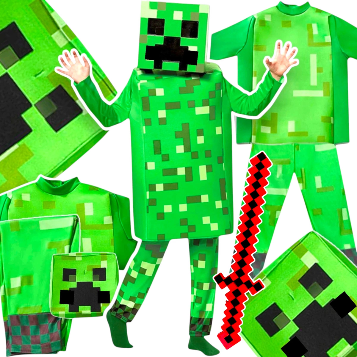 MINECRAFT Strój dla chłopca CREEPER / kostium na bal rozmiar L 130-140 cm + miecz