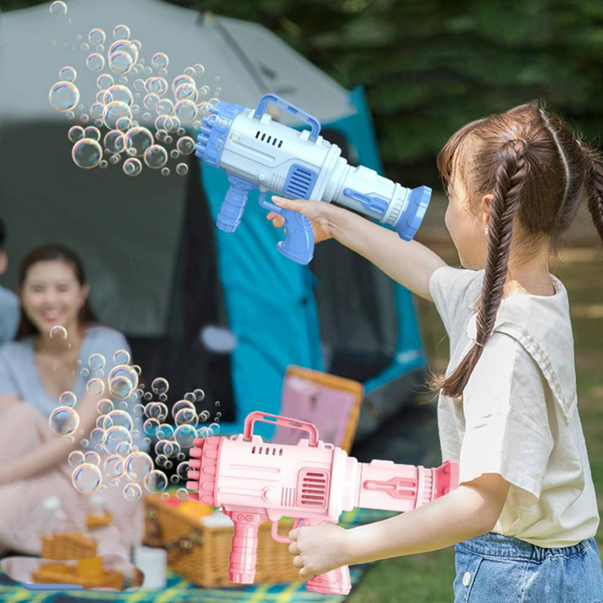 PISTOLET NA BAŃKI MYDLANE MASZYNKA WYRZUTNIA BANIEK MYDLANYCH BAZOOKA PŁYN