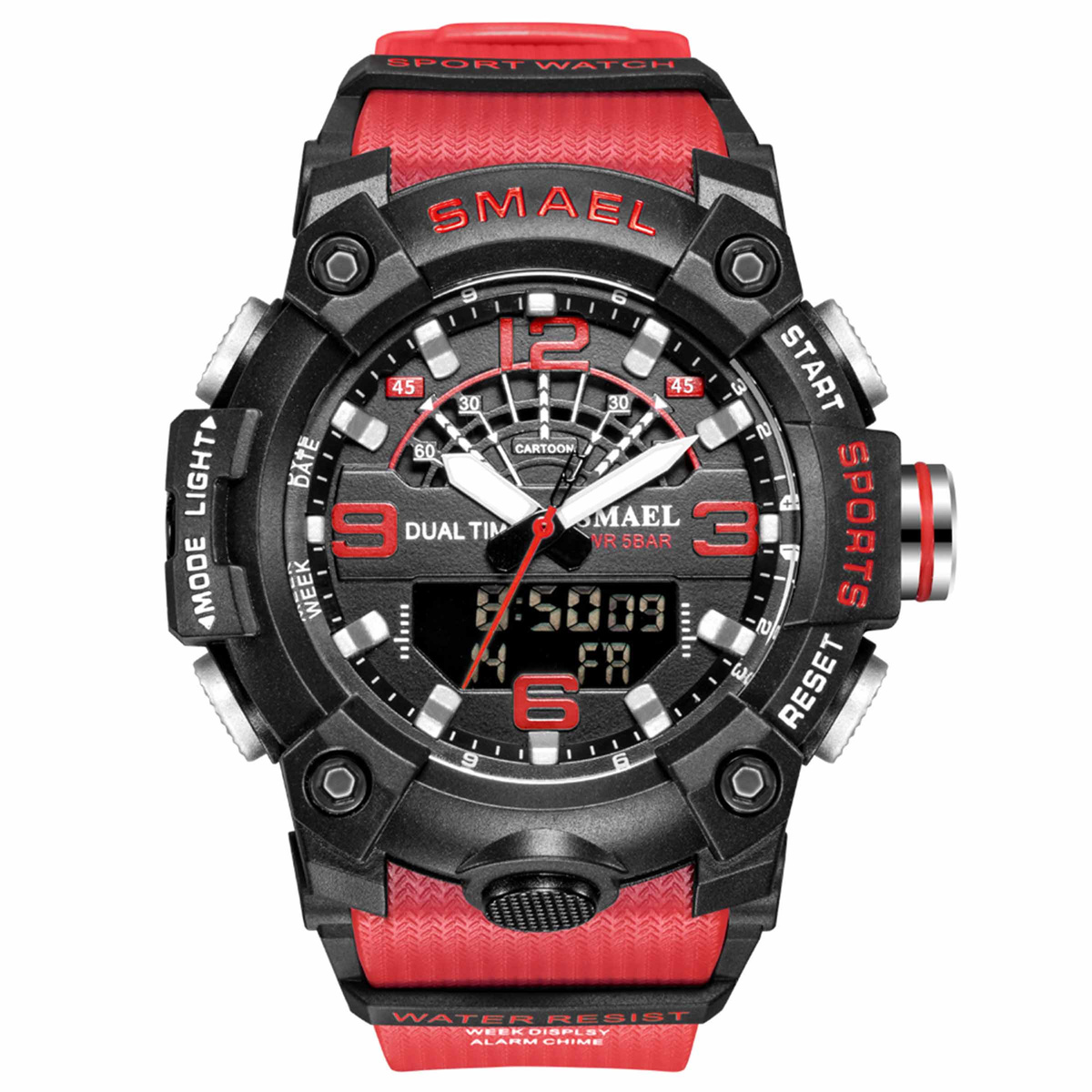 MODNY MĘSKI SPORTOWY ZEGAREK SMAEL STOPER BUDZIK MOCNY WODOODPORNY KOLORY