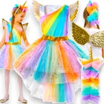 STRÓJ DLA DZIEWCZYNKI JEDNOROŻEC SUKIENKA KOSTIUM OPASKA ROZMIAR 130 NA BAL