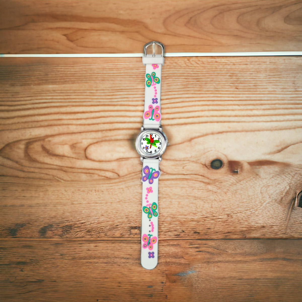 ZEGAREK DZIECIĘCY DZIEWCZYNKI BIAŁY MOTYLKI EDU