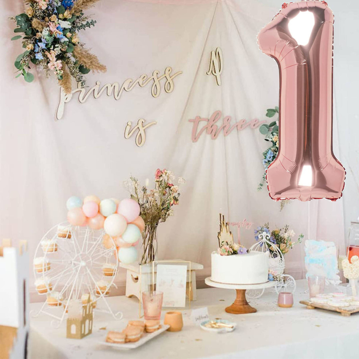 BALON FOLIOWY CYFRA 1 RÓŻOWE ZŁOTO NA URODZINY IMPREZĘ JUBILEUSZ 100cm