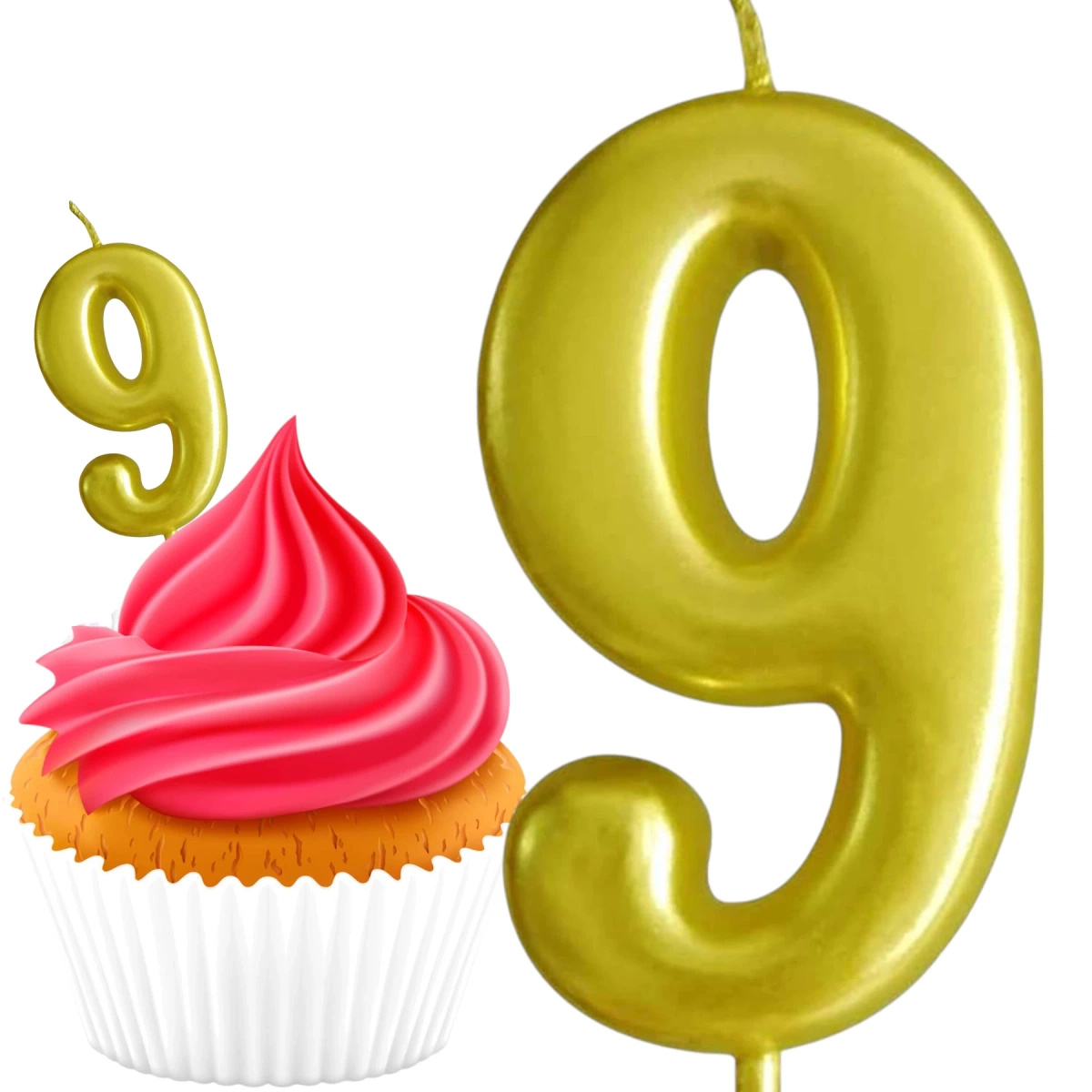 ŚWIECZKA URODZINOWA NA TORT CYFRA 9 ZŁOTA NA URODZINY DEKORACJA TORTU