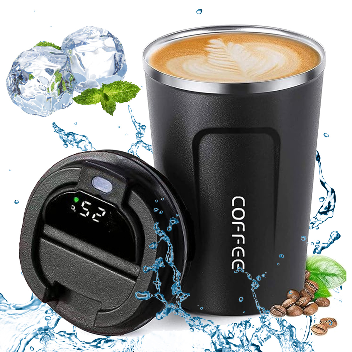 KUBEK TERMICZNY TERMOS WYŚWIETACZ LED TEMPERATURA DO SAMOCHODU 510ML MODNY