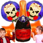BALONY NA HALLOWEEN ZESTAW 5 BALONÓW CZASZKI SZAMPAN IMPREZA DLA DOROSŁYCH