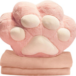 DUŻA MIĘKKA PLUSZOWA PODUSZKA KOCIA ŁAPKA Z KOCEM 3w1 OGRZEWACZ DO RĄK 40CM