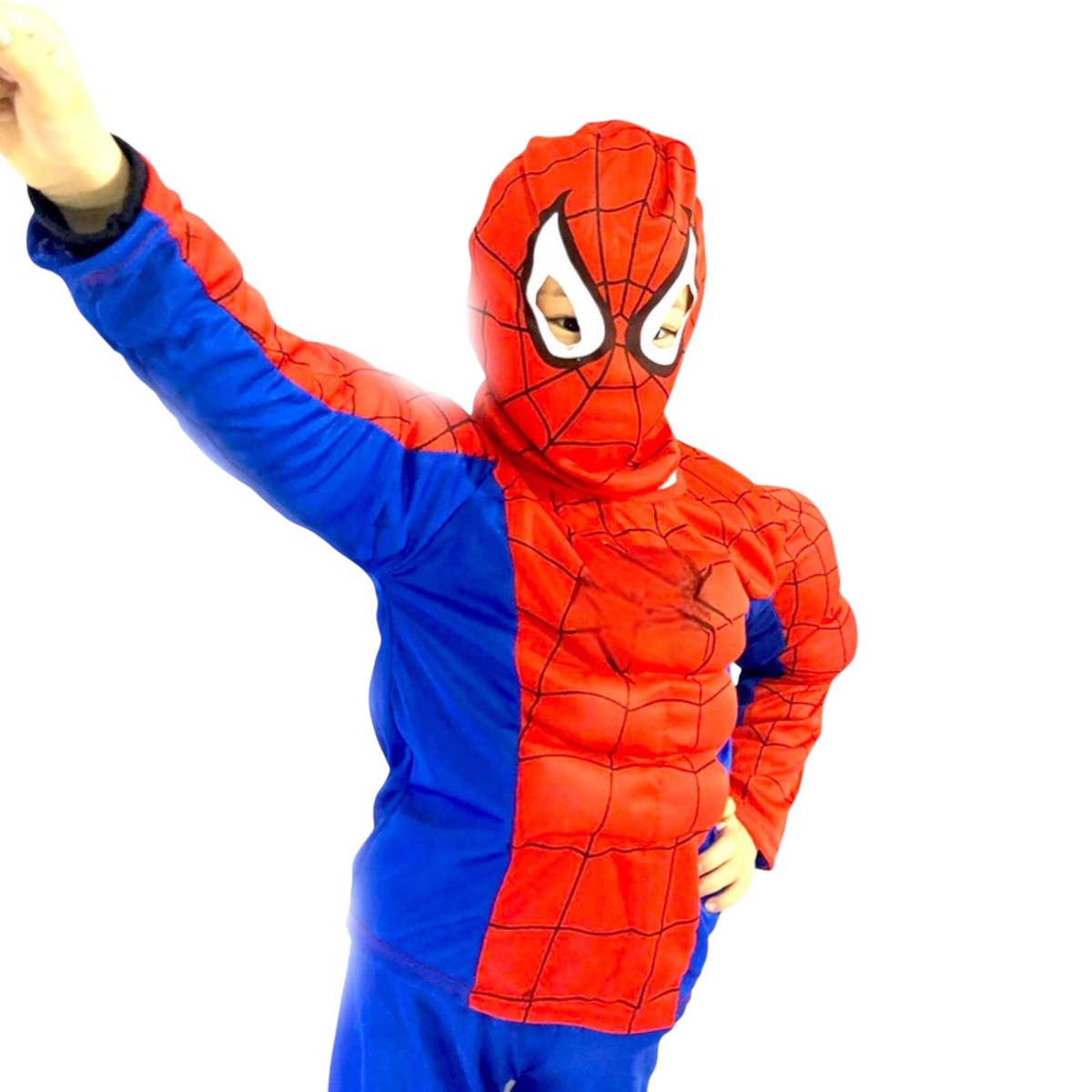 STRÓJ SPIDERMAN PRZEBRANIE DLA CHŁOPCA BAL 3w1 GRUBY MIĘŚNIE MASKA KOSTIUM