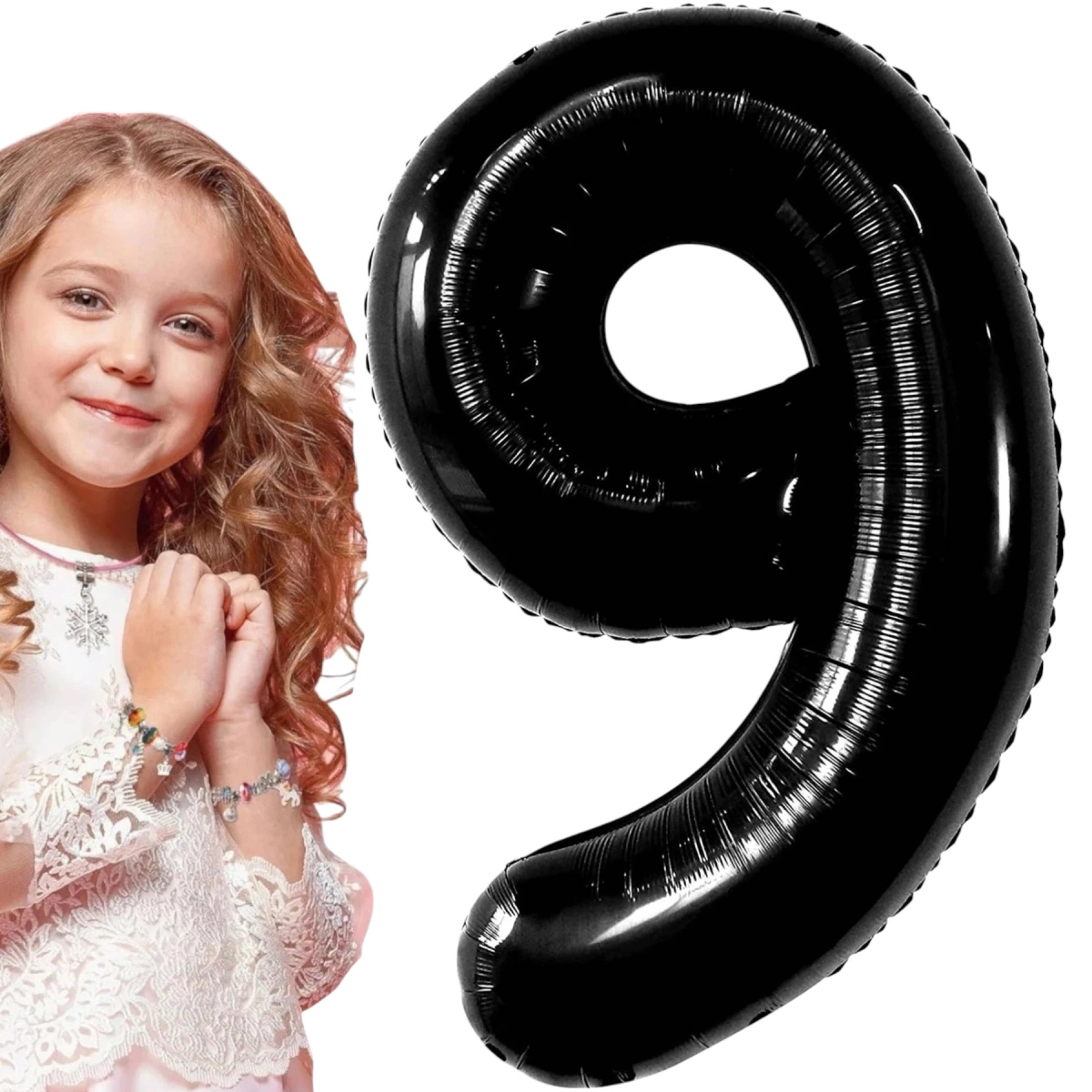 BALON FOLIOWY CYFRA 9 CZARNY NA URODZINY IMPREZĘ URODZINOWĄ 80 cm