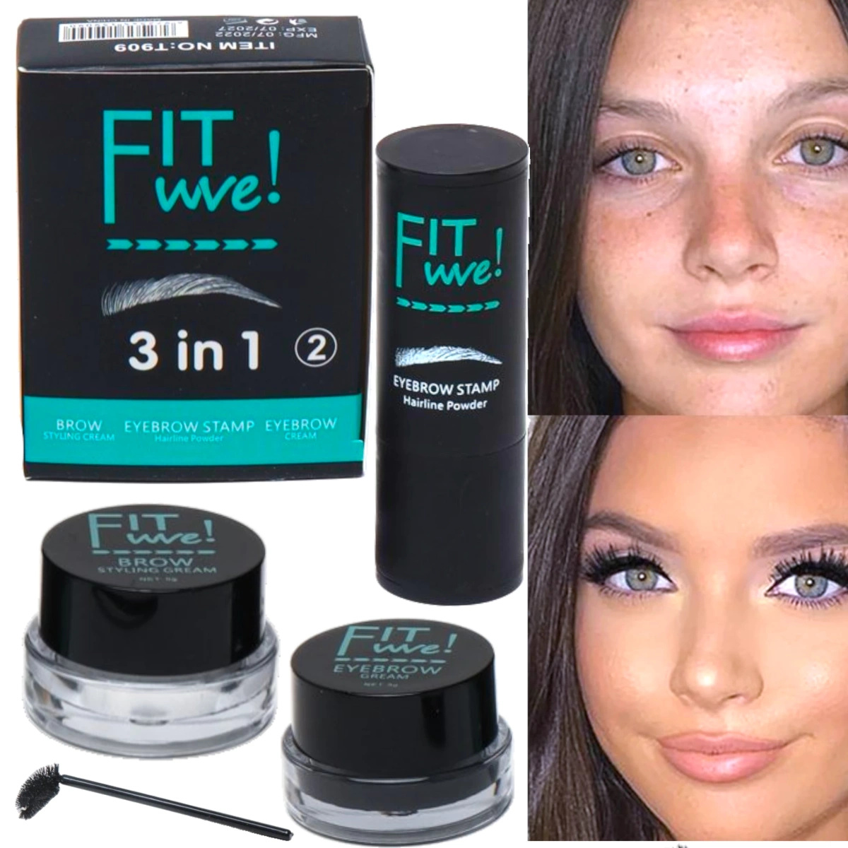 FIT WE  ZESTAW DO STYLIZACJI BRWI STEMPEL POMADA MYDEŁKO  3W1 CZARNY