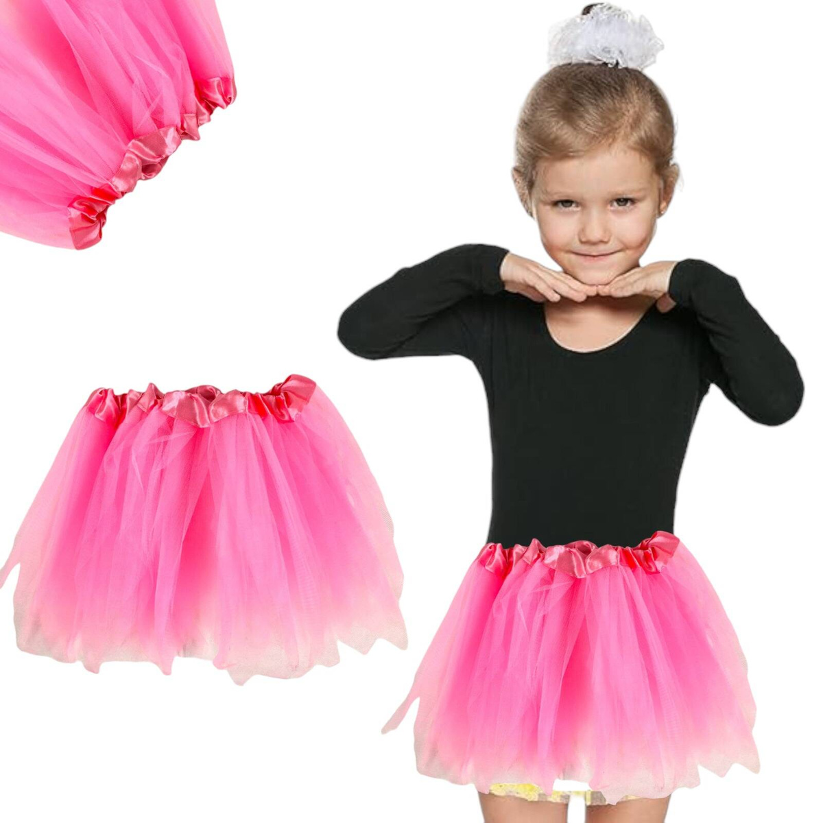TIULOWA SPÓDNICZKA DLA DZIEWCZYNKI BALETNICA TUTU FALBANY WYGODNA RÓŻOWA