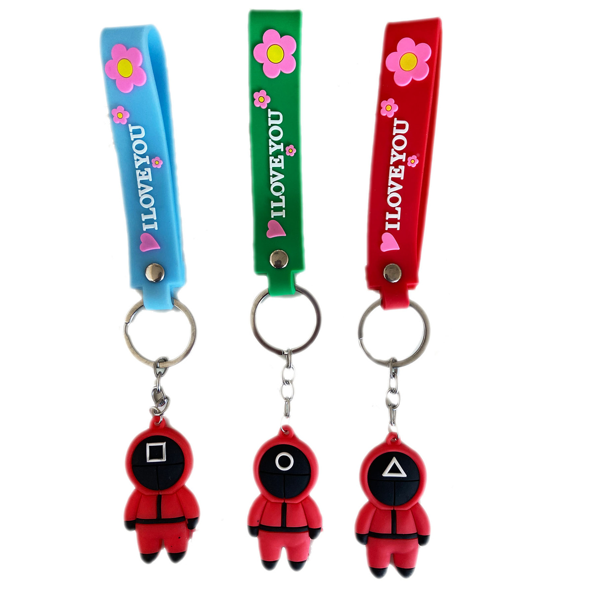 BRELOCZEK DO KLUCZY Z FILMU SQUID GAME STRAŻNIK TRÓJKĄT WISIOREK GUMOWY 