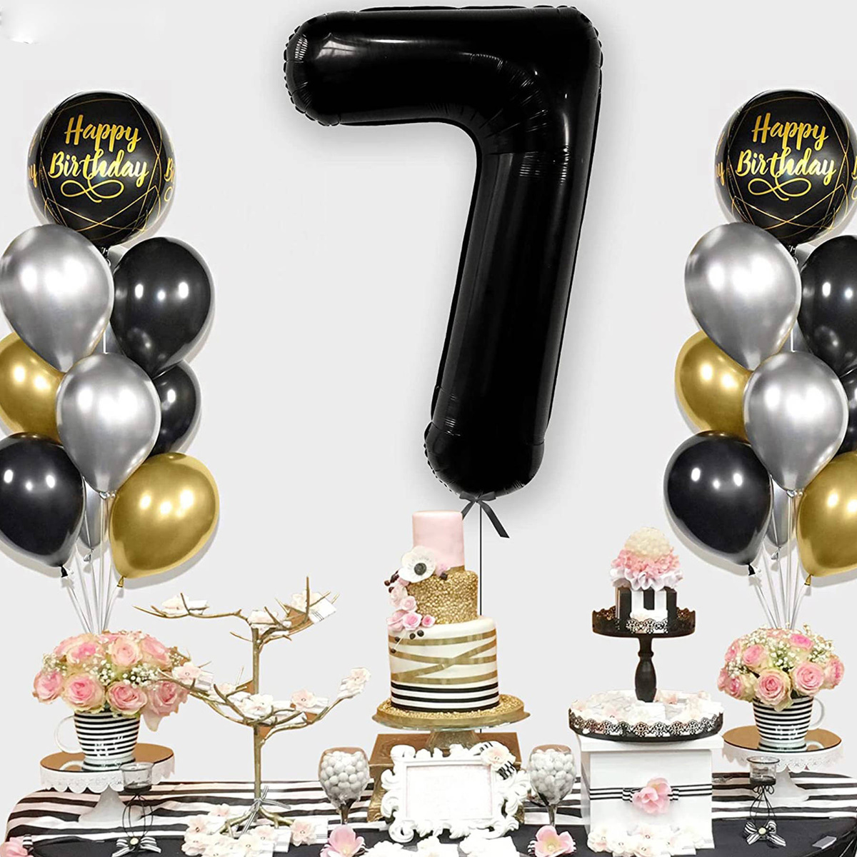 BALON NA 7 URODZINY FOLIOWY CYFRA SIEDEM CZARNY NA HEL POWIETRZE 100CM