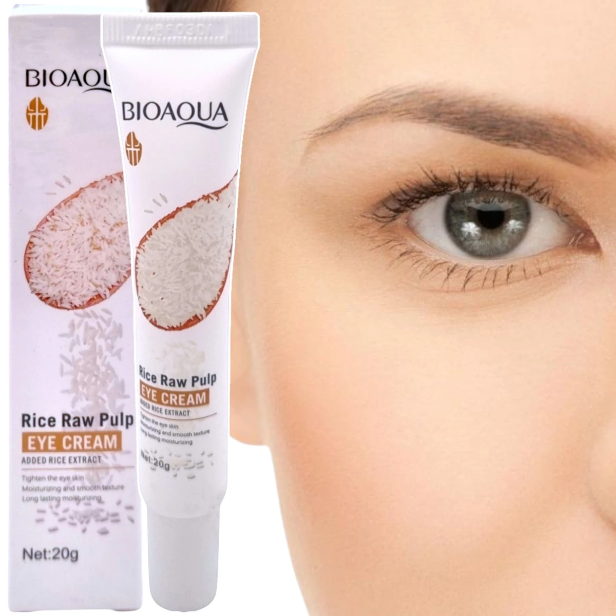 BIOAQUA KREM POD OCZY Z SUROWEGO MIĄŻSZU RYŻOWEGO 20G ROZŚWIETLAJĄCY