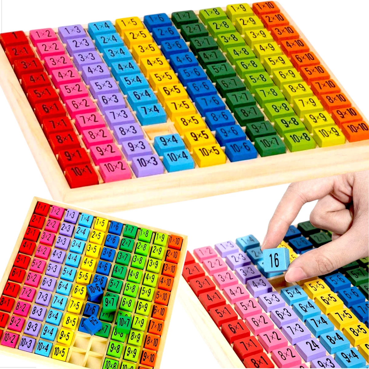 DREWNIANA TABLICZKA MNOŻENIA UKŁADANKA LOGICZNA NAUKA LICZENIA DO 100 