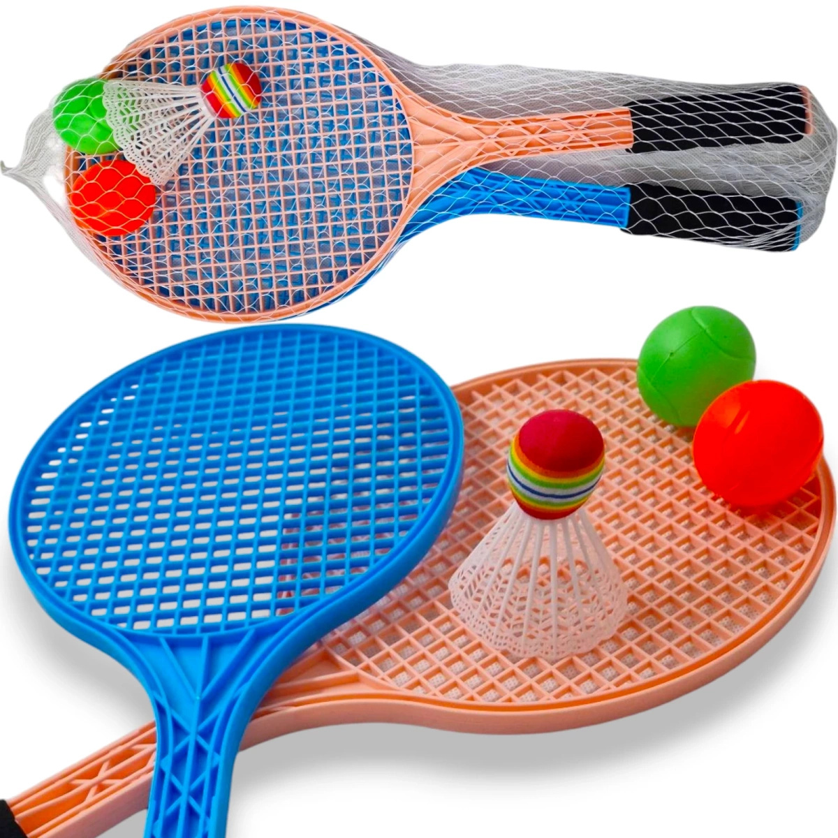 RAKIETKI DO TENISA BADMINTONA ZESTAW RAKIETEK 2 PIŁKI LOTKA DUŻE DLA DZIECI