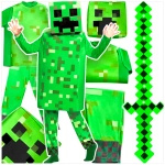 MINECRAFT Strój dla chłopca CREEPER / kostium na bal rozmiar S 110-120 cm + miecz + karabin