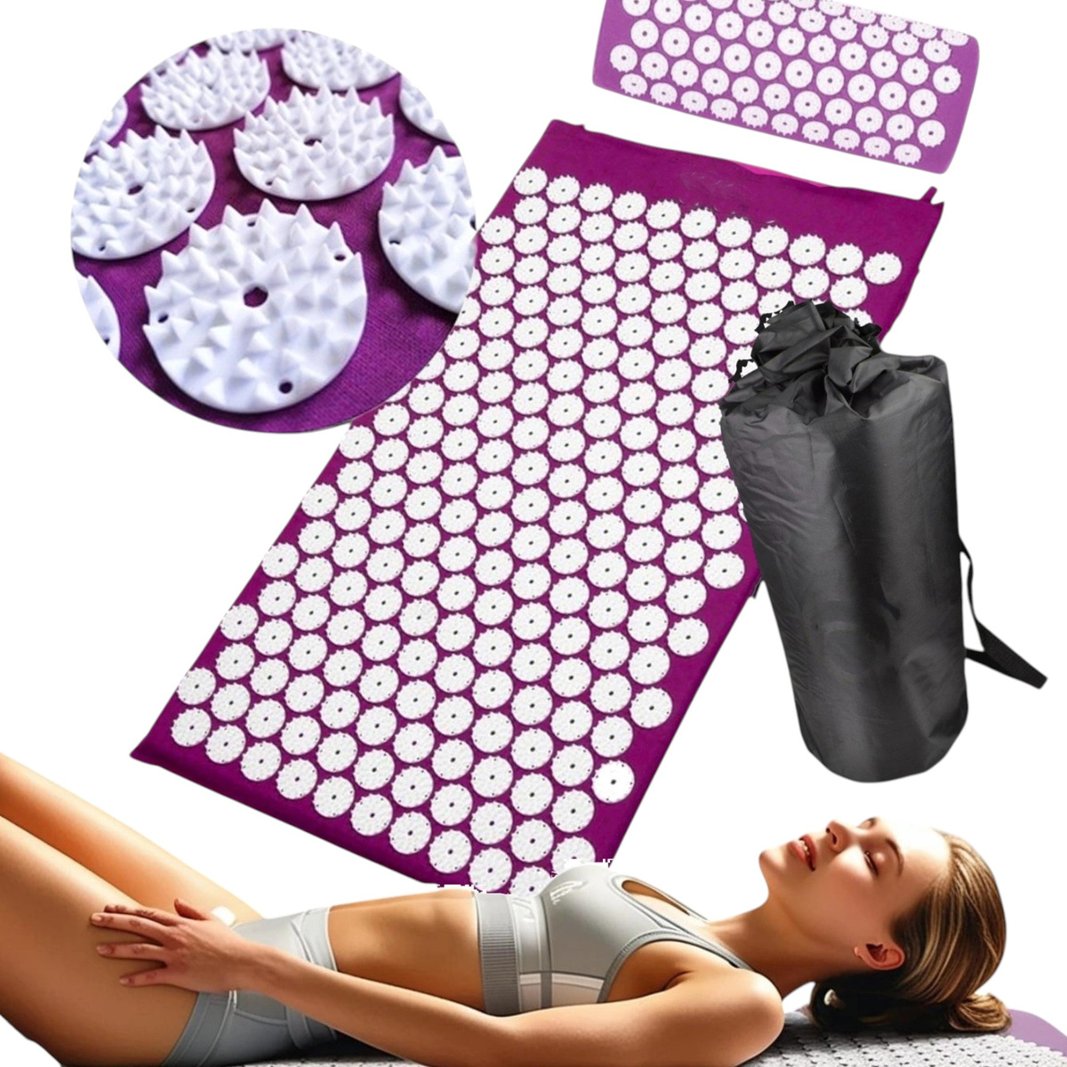 MATA DO AKUPRESURY DO MASAŻU Z KOLCAMI ZDROWOTNA RELAKSUJĄCA PODUSZKA TORBA