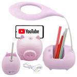 LAMPKA BIURKOWA ŚWINKA Z POJEMNIKIEM LED  PODSTAWKA NA TELEFONU DLA DZIECI