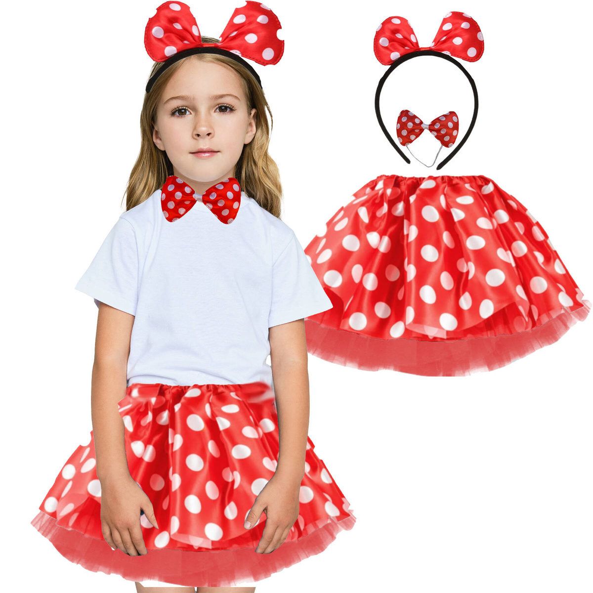 STRÓJ DLA DZIEWCZYNKI MYSZKA MINNIE KOSTIUM OPASKA MUCHA SPÓDNICZKA 3w1