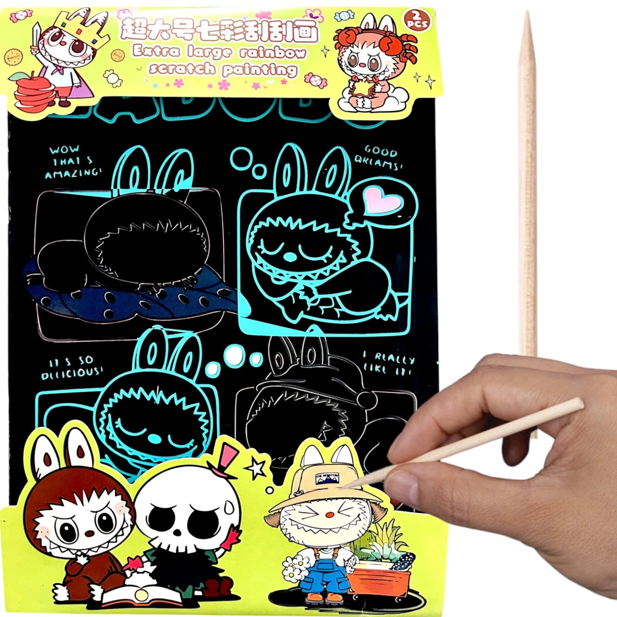 ZDRAPYWANKA TĘCZOWA LABUBU WYDRAPYWANKA DLA DZIECI NOTES EDUKACYJNY RYSIK