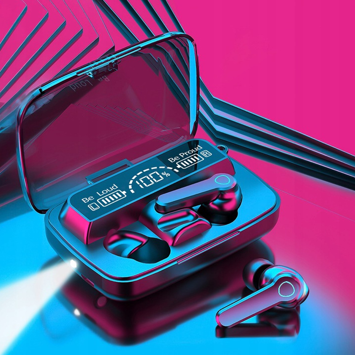 SŁUCHAWKI BEZPRZEWODOWE DO BIEGANIA DOUSZNE M19 BLUETOOTH POWERBANK ETUI 